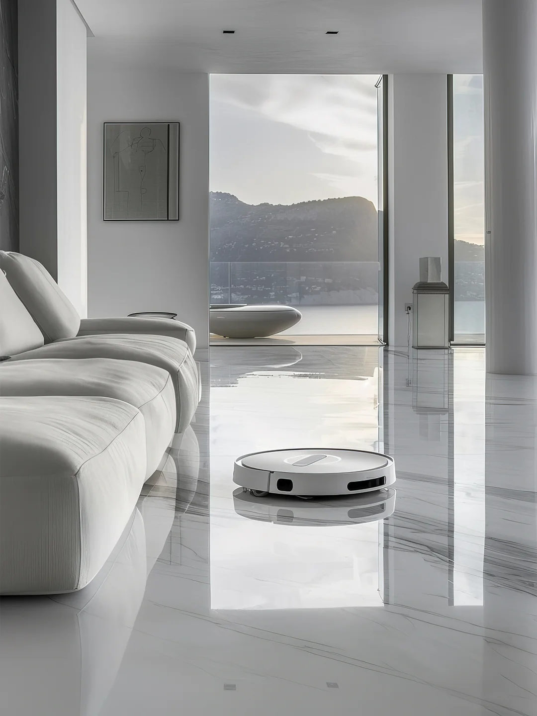 Glossy epoxy-coated floor in a modern living space
